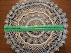 Vintage Blue   Cream Hand Tatted Lace Round Doily 13 