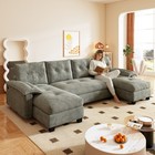 Sleeper Sofa W pull Out Bed  U-shaped Sofa 2 In 1 Convertible Couch Bed Lounge
