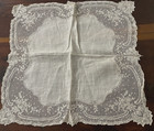 Antique Net Lace   Embroidery Handkerchief Hanky  Wedding  Bridal  Bride