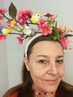 Hat Fascinator White Headband 3 Birds On Long Branches With Pink Orange Flowers