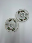 Vintage Candlesticks Porcelain Finger Hole Taper Holly Berries Leaves Made Japan