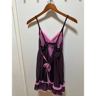Betsey Johnson Black And Pink Sheer Babydoll Nightgown Or Slip Dress  Size Small