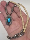 Navajo Shadowbox Turquoise Sterling Silver Pendant Necklace Heishi Bead Vtg 16 