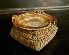 Vintage Amber Glass Ashtray In  Houndstooth Bean Bag  Classic 1950s