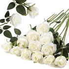 20   Artificial White Roses Fake Flower Silk With Single Stems Real Touch Gift Us