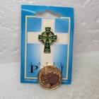 Irish Blessing Celtic Cross Pin Vintage On Card Green Enamel Lapel Hat Tie