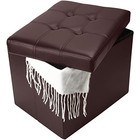 Storage Ottoman  Folding Foot Stool With Thicker Foam Padded Seat Small Brown