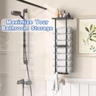 2-tier Wall-mounted Towel Rack With Hooks   Shelf  Black Metal Towel Holder F   