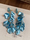 Sky Blue Ear Clip Long Rose Petal Dangle Earrings One Size