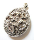 Large Antique Victorian Indian Silver Locket Embossed Deity With Bird
