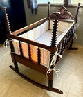 Victorian Jenny Lind Walnut Spool Turned Spindle Rocking Cradle Crib Bassinet
