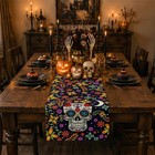 Mexican Sugar Skull Dia De Los Muertos Table Runner - Floral Day Of The Dead