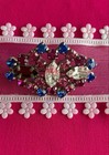 Vintage French Brooch Pink Blue Crystal Antique Jewelry Unused Paris