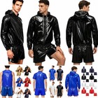 Sweat Suit Mens Short Summer Joggers Waterproof Patent Leather Top  shorts