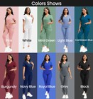 Unisex Stretch Scrub Set Women Medical Nurse Uniform V-neck Top Jogger Pants