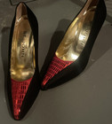Vintage St John Womens Pump Size 6 5 B Black Satin Heel Red Accent Made In Italy