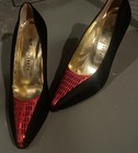 Vintage St John Womens Pump Size 6 5 Black Satin Heel Red Accent Made In Italy
