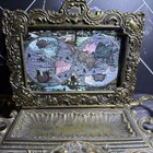 Vintage Brass Rococo Desk Inkstand Letter Rack Pen Tray Set With Liner