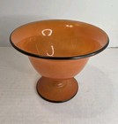 Czech Bohemian Art Glass Orange   Black Tango Footed Compote Bowl 4 5 