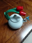 Rare Via Acona Enamel Metal Teapot Kettle With Tulips Handle And A Humming Bird
