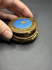 Vtg Evans Art Deco Guilloche Style Enamel Gold Mesh Powder Compact As Is