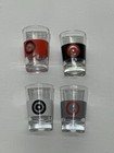 Set Of 4 Bullseye Shot Glasses White  Gray  Red  Black Stripe Vintage