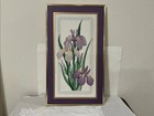 Vintage Handmade Completed Floral Needlepoint Framed Iris Bouquet 24 X 14