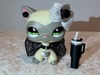 Littlest Pet Shop Lps Shorthair Cat Siamese White gray W  Black Accessories