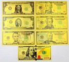 1 2 5 10 20 50 100 Us Dollar Golden Banknotes 7pcs set Commemorative Gift Card A