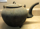 Early American Footed Iron Kettle Wrought Bale Handle Double Seamed Estate Found