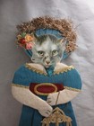 Vintage Hand Made Mixed Media Paper Craft Doll With Cat Head