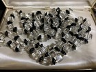 Antique Art Deco Czech Glass Necklace Clear Cube Black Disc 48   
