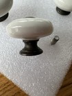 Set Of 4 Porcelain And Brass Drawer Pulls Vintage