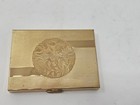Vintage Mirlip Gold Tone Guilloche Powder Compact Mirror Mesh Sifter Floral