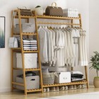 Colourtree Bamboo Clothing Rack 59  W Rack Heavy Duty Top Shelf Hanging Rod 