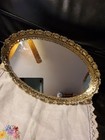 Gold Tone Oval Metal Filigree Vanity Mirror And Perfume Tray Vintage Hollywood 