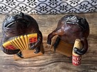 2 Vtg 8    Xl Taxidermy Frog toad Beer Drinking   Music Mexico Folk Art Bullfrog