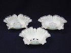 3 Antique Victorian Ruffled Satin Custard Glass Crested Candle Bobeches Glows