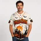 Halloween Cosplay Costume Baseball Jersey Men Short Sleeve Button Down Pumpkin