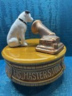 Vintage Phonograph Nipper    his Master   s Voice    Ceramic Spinning Music Box