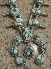 Signed Fw Turquoise Squash Blossom Sterling Silver Navajo Indian Handmade