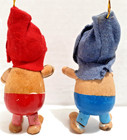 Vintage Set Of 2 Mid Century Wooden Gnomes Hand Painted Christmas Ornaments