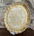 Vintage Italian Florentine Gilded Scalloped Tray 13 5     Diameter