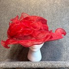 Forbusite Red Organza Wide Brim Kentucky Derby Hat Tea Party Church Wedding Cap