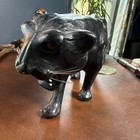 A Sweet  70s Ish Vintage Leather-wrapped Papier-m  ch   Black Panther Sculpture