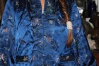 Vintage Chinese Jacket Blue Peonies Satin Floral Jacquard Reversible Med