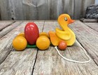 Rare Vintage Kouvalias Wooden Duck   Rolling Egg Pull Along Toy Made In Greece