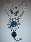 Vtg Juliana   Sapphire Blue Crystal Huge Rhinestone Necklace Earring Set Parure