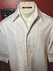 Vintage Beau Tiki Shirt Men   s Size L Iolani Hawaii Lace Pockets White Wedding