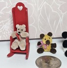 Vtg Artisan Dollhouse Miniature Teddy Bear In Chair Pom Pom Bear Lot Nursery